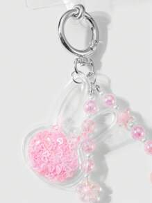 ROMWE Kawaii 2 件精致时尚奢华手工串珠人造珍珠人造水晶夜光樱花透明亮片心形和兔耳吊坠礼品套装带手机绳，适合姐妹、好友、情侣、日常佩戴、节日礼物 - 粉色 - 查看 4