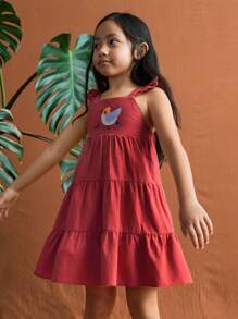 SHEIN Váy mùa hè 100% cotton họa tiết chim cho bé gái - Nhiều màu - Xem 4