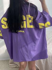 DAZY Short Sleeve Drop Shoulder T-Shirt With Letter Print Oversized T-Shirt