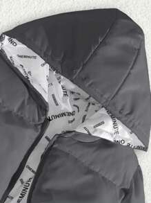 RueChic Men Allover Printed Lining Regular Hooded Padded Coat - Dark Grey - View 4