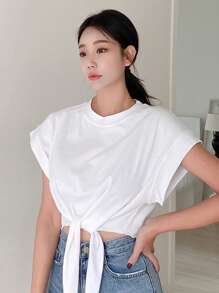 DAZY Camiseta Sólida Con Nudo En Dobladillo