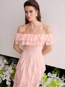 MOTF Soiréza RUFFLE TRIM SPLIT SIDO KLÄNNING - Korallrosa - Visa 2