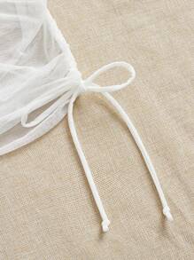 SHEIN Swim Curve Plus Size Women 3Pcs Solid Ribbed Halter 3-Point Cup Tankini Set With White Mesh Wrap Cover Up, Beach Holiday Swimwear - White - View 4