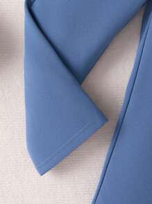 Souflis Souflis 2pcs Young Girl Elegant Solid Color Floral Decor Top And Pants Set - Blue - View 3