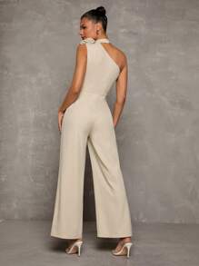 Glamine Sexy Bodycon Off Shoulder Sleeveless Elegant Fashionable 3D Floral Decor Slimming Women Jumpsuit - Apricot - View 2