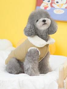 PETSIN 卡其色休闲时尚帅气风格毛绒领可变式宠物牵引绳夹克