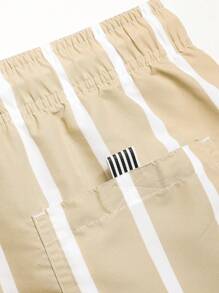 Manfinity KASUA 男士休闲条纹抽绳腰沙滩短裤 - 卡其色 - 查看 6