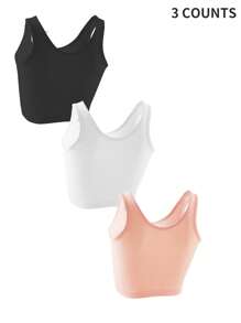3pcs Tween Girls' All-Match Solid Color Camisole, Casual Versatile