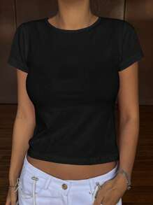 DAZY Solid Crop Tee - Black - View 4