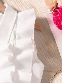 Tween Girl Solid Color Ruffle Sleeveless Shirt & Pleated Mini Skirt Set - Hot Pink - View 4