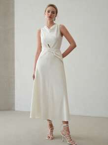 MOTF PREMIUM VESTIDO CON CORTE RETORCIDO Y ABERTURA - Beis - Ver 5