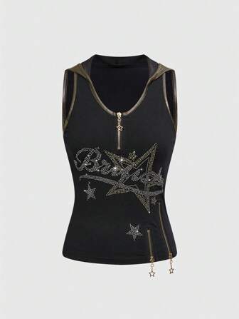 J-Fashion Top de tirantes corto revestido de oro con estampado de animales y parches de leopardo en estilo vintage Harajuku para mujeres