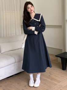 DAZY Women's Colorblock Midi Dress Fall,Winter - Navy Blue - View 10