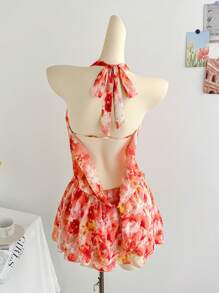 Soleia Gaun Mini Tie Dye Leher V Dalam dengan Hem Asimetris Bergelombang, Gaya Liburan, Gaun Santai, Gaun Musim Panas untuk Wanita - MultiWarna - View 2