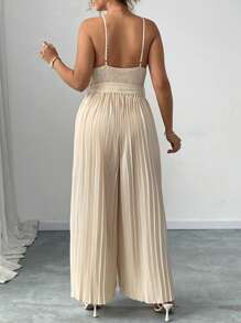 SHEIN Unity 大码高腰褶皱阔腿浪漫连体裤 - 杏色 - 查看 2