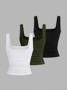 Sweetra Débardeur casual et polyvalent de couleur unie pour femmes