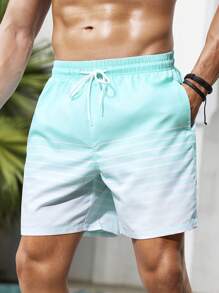 Manfinity Swimmode Pantalones cortos de playa con cordones y bolsillos de color degradado para hombres, informales de vacaciones