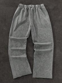 Men's Letter Print Drawstring Waist Pocket Loose Fit Casual Sweatpants - Dark Grey - View 2