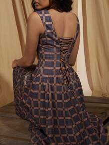 COSMINA Abito mini elegante e vacanziero in stile plaid con lacci, primavera/estate