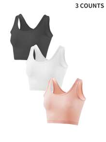 3pcs Tween Girls' All-Match Solid Color Camisole, Casual Versatile