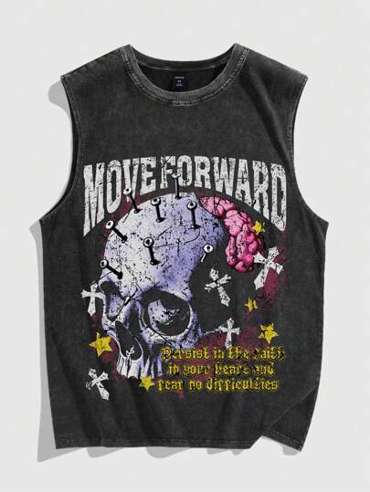 Goth Camiseta de tirantes holgada de corte regular con estampado de pigmento para hombre