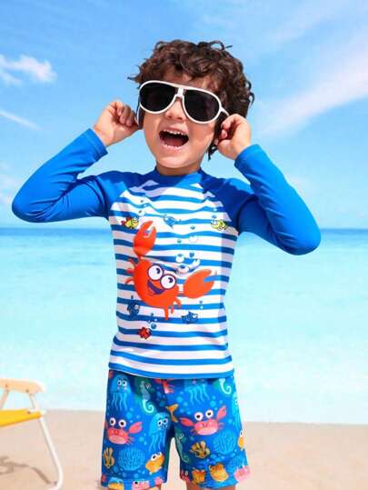 Chico joven Bañador de playa de rayas & con estampado de dibujos animados