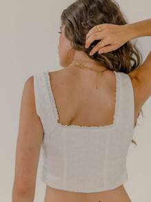 Aralina 可爱孔眼刺绣波西米亚风纽扣前蝴蝶结夏季荷叶边饰边上衣 - 白色 - 查看 2