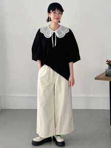 FRIFUL Pantalones vaqueros de unicolor de estilo simple para el uso diario de mujeres