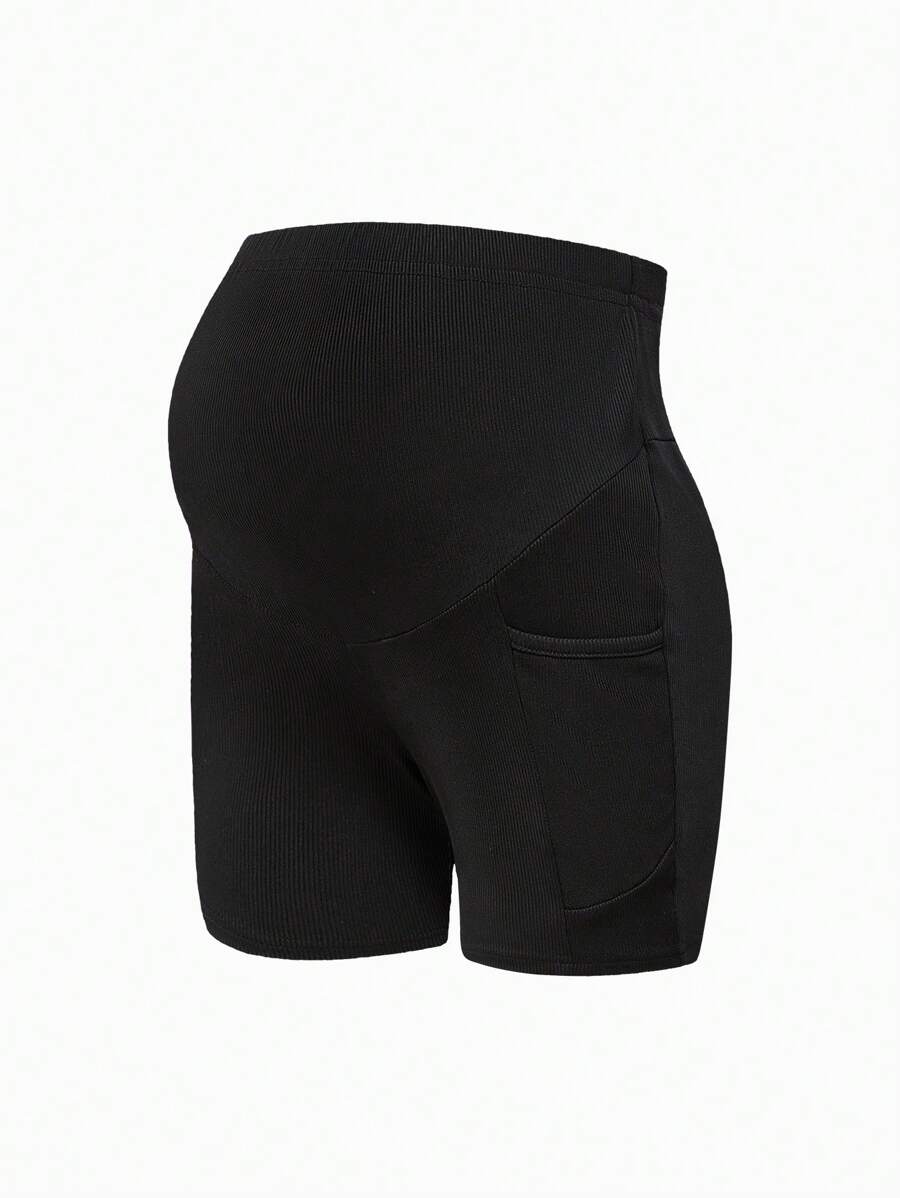 SHEIN Maternity Casual Solid Color High Waist Body-Con Short Leggings