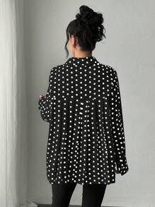 Chiquease 休闲波点印花褶皱后背衬衫，适合春秋季节 - 黑色 - 查看 1