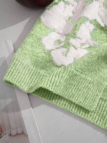 Sweetra Chaleco casual versátil y lindo con lazo y estampado floral en color caqui para mujer, apto para otoño/invierno