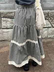 DAZY Falda con cintura elástica y estampado de cuadros escoceses en capas para chica adolescente - Negro - Ver 5