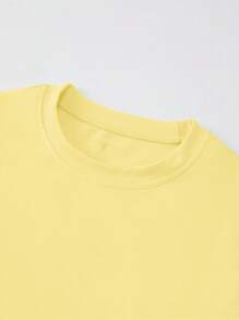INAWLY Tricou casual cu mânecă scurtă, cu gât rotund, de culoare uni - Galben - Vizualizare 4