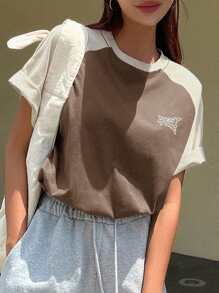 DAZY Letter Graphic Raglan Sleeve Tee Oversized T-Shirt - Khaki - View 3