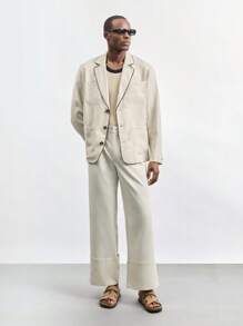 Maija Áo khoác Blazer nam họa tiết khối màu đi làm thường ngày - Màu Khaki - Xem 3