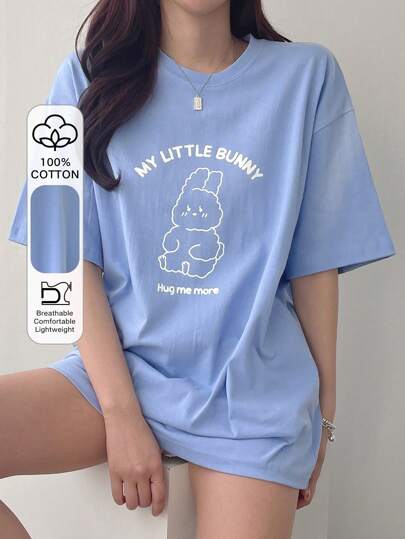 DAZY 女士夏季短袖休闲 T 恤，带标语印花，可爱上衣，超大 T 恤，图案 T 恤，教师服装