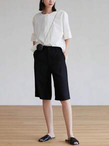 Dazy-Less Loose Solid Color Minimalist Short Sleeve Women Shirt Preppy Tops Business Casual Woman Work Clothes