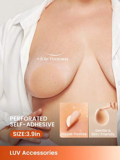 LUVLETTE 加可重复使用的粘性自粘透气穿孔隐形硅胶乳头罩 - 附赠乳贴 - 即用型旅行必备乳头罩