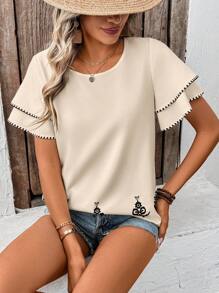 Chiquease Camisa casual, suelta, de cuello redondo, con estampado digital y mangas cortas