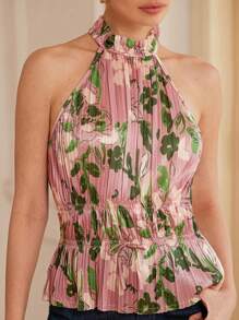 Revavyn 2025 粉色绿色花卉褶饰领口浪漫复古优雅女士上衣波西米亚风度假时尚风格全身印花 - 彩色 - 查看 5