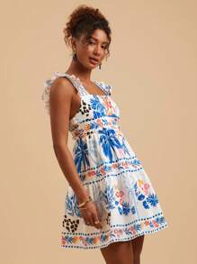 Travachic Tropical Print Casual Mini Dress For Holiday - Multicolor - View 5