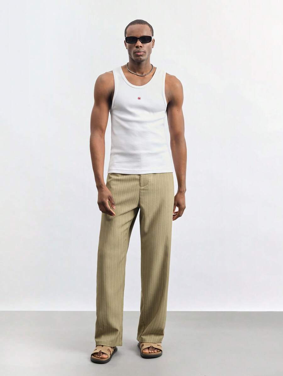 Maija 男士休闲通勤条纹西装裤 - 綠色 - 查看 1