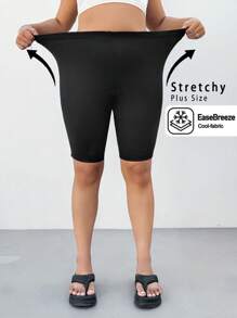 SHEIN EZwear Plus Size Women's Biker Shorts,Black High Waist Short Leggings,Spring Summer Clothes - Black - View 3