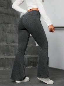 SHEIN ICON 女士休闲百搭喇叭牛仔裤 - 黑色 - 查看 2