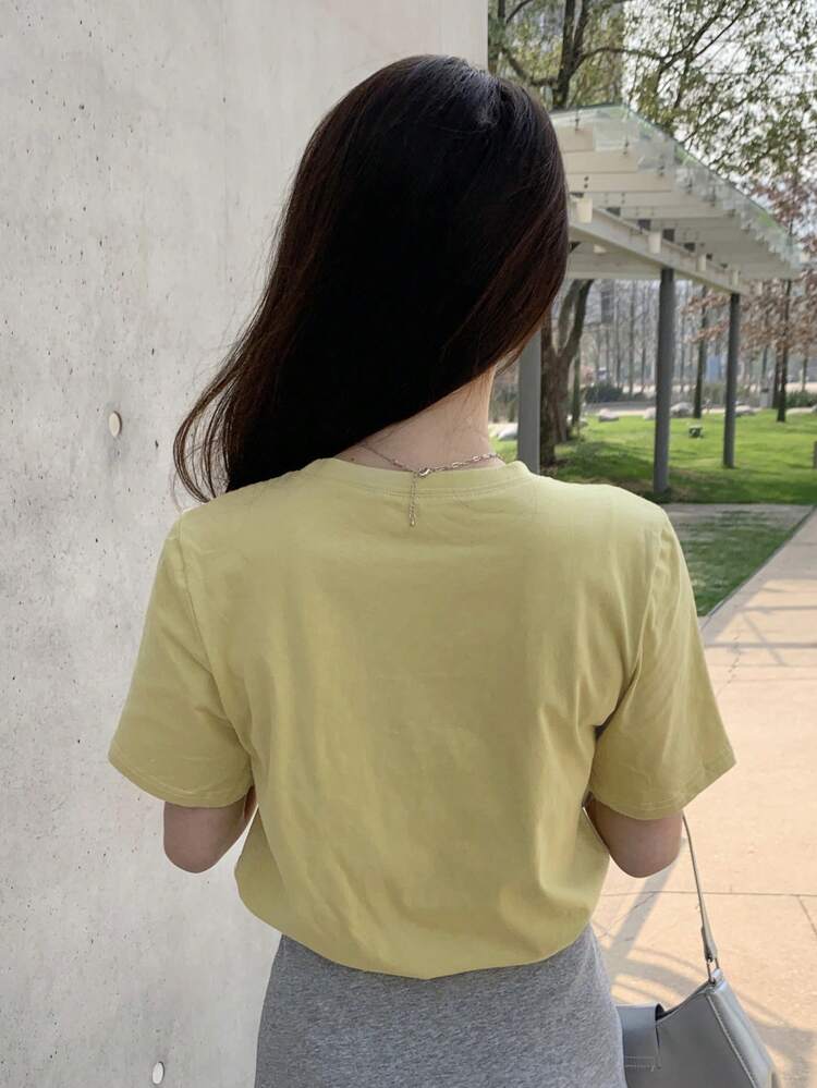 Flower Embroidery Short Sleeve T-Shirt, Summer Casual Preppy Tops Easter