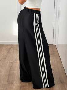 SHEIN ICON Women's Y2k Spring Summer Going Out Outfits Casual Low-Waisted Contrast Color Webbing Wide Leg Pants,For Everyday Wear - Black - View 1