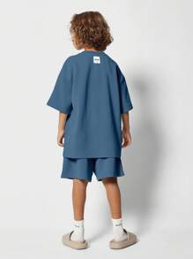 SUMWON Luxury Summer Kids Two-Piece Athletic Set Oversized Casual Short Sleeve T-Shirt And Matching Shorts Comfortable Loungewear Streetwear Sport Outfit