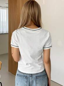 DAZY In hoa con hổ Áo thun Ringer - trắng - Xem 2