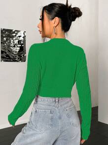 SHEIN Unity Women's Casual Solid Color Slim Fit Cropped Sweater, Spring/Autumn Knit Pullover Fall Winter - Green - View 2