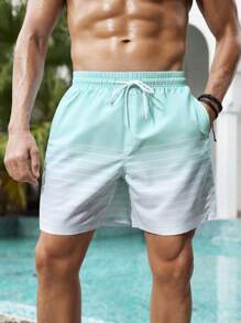 Manfinity Swimmode Pantalones cortos de playa con cordones y bolsillos de color degradado para hombres, informales de vacaciones